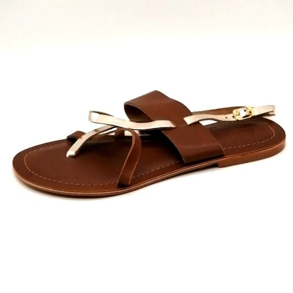 Lane Bryant Womens Flat Heel Ankle Strap‎ Thong Sandal Brown/Silver Sz 10 W - Picture 1 of 9